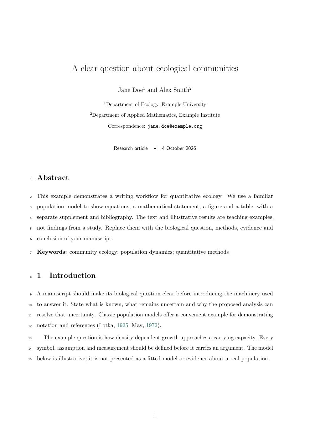 First page of the review manuscript, showing its title, author details, abstract and line numbers